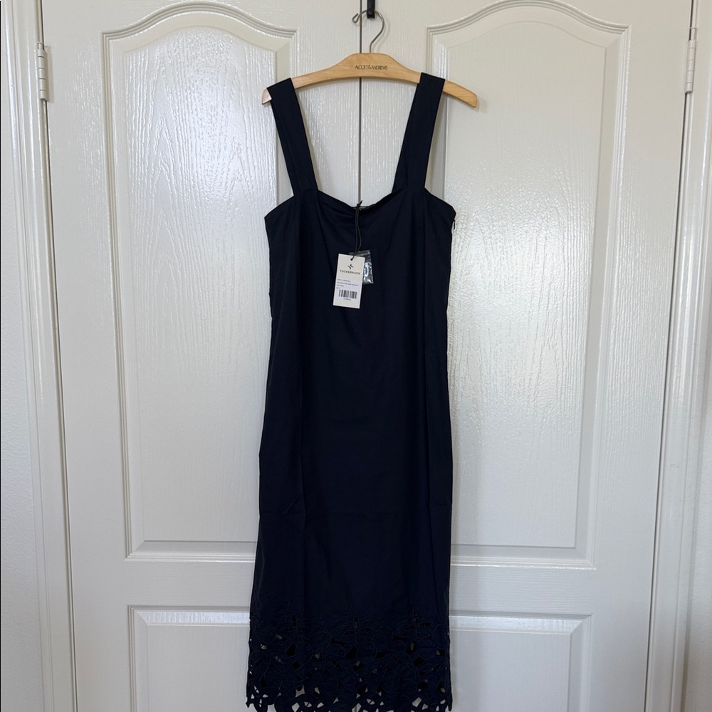 Tuckernuck Navy Sleeveless Midi Dress with Floral Hem